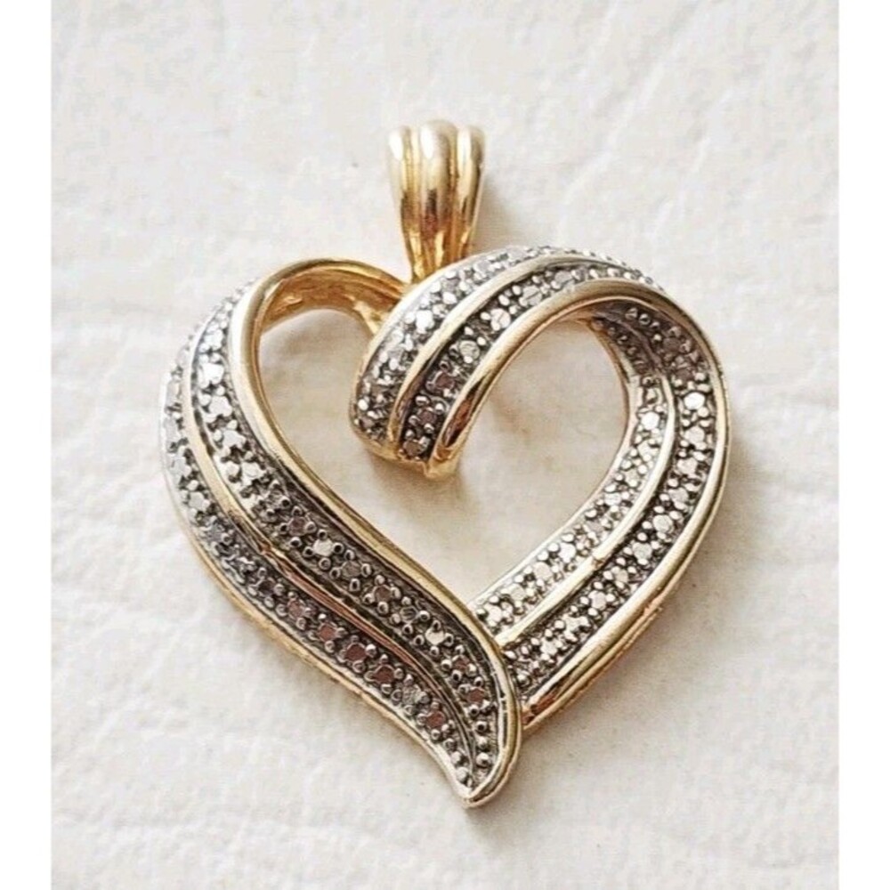 Gold Vermeil Ross Simons Sterling Diamond Heart Pendant 1.25"